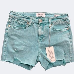 Dear John Shorts Womens 28 Blue Paradise Gigi High Rise Distressed Denim Raw Hem